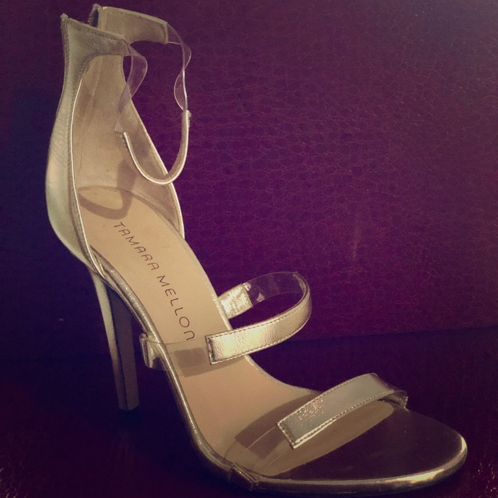 New! Silver Tamara Mellon Strappy Stilettos